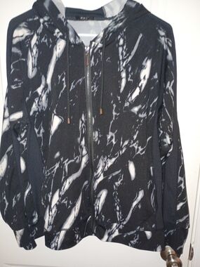Women's Black & White Marble Zip Hoodie